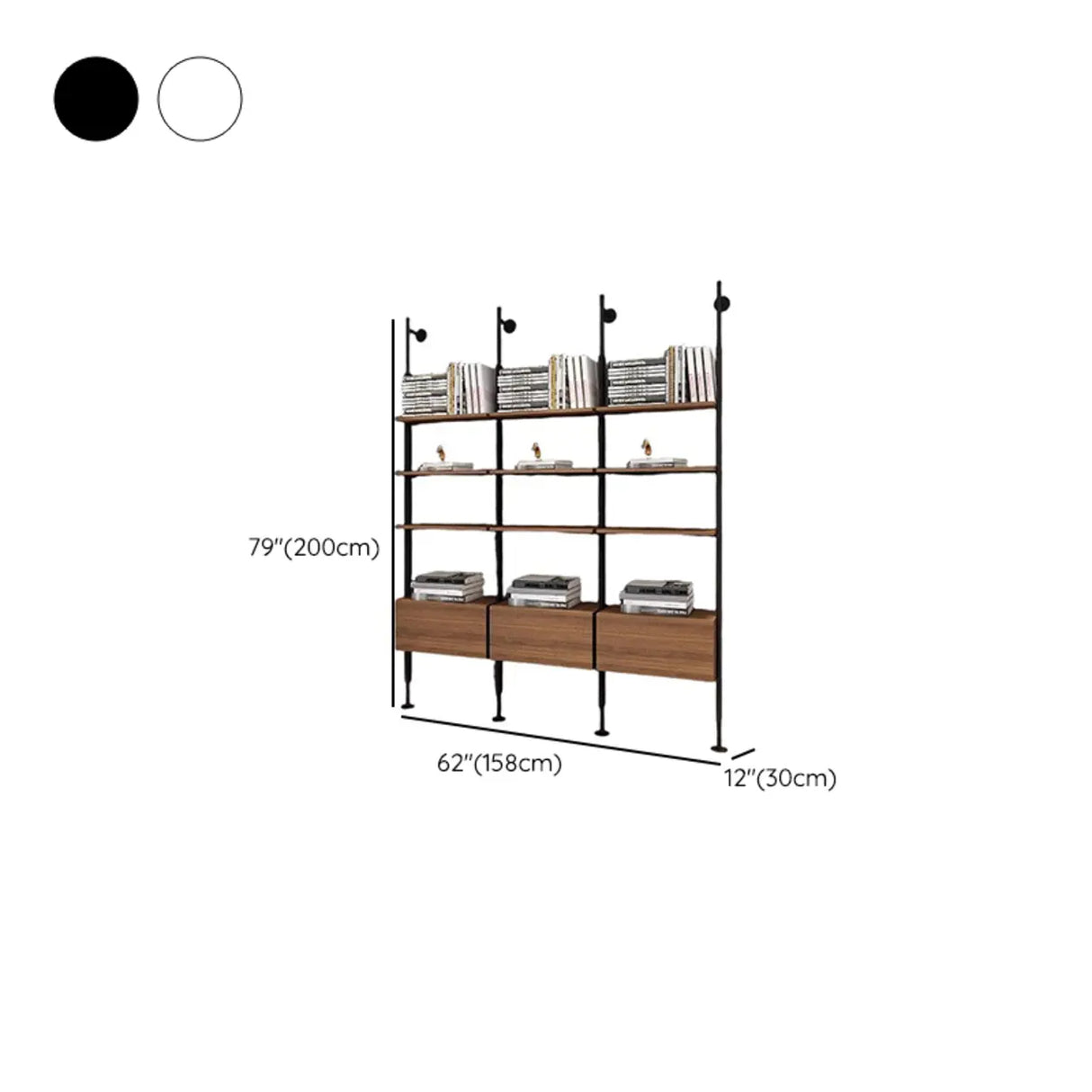 Industrial Wall-Mounted Wood Metal Vertical Bookshelf 