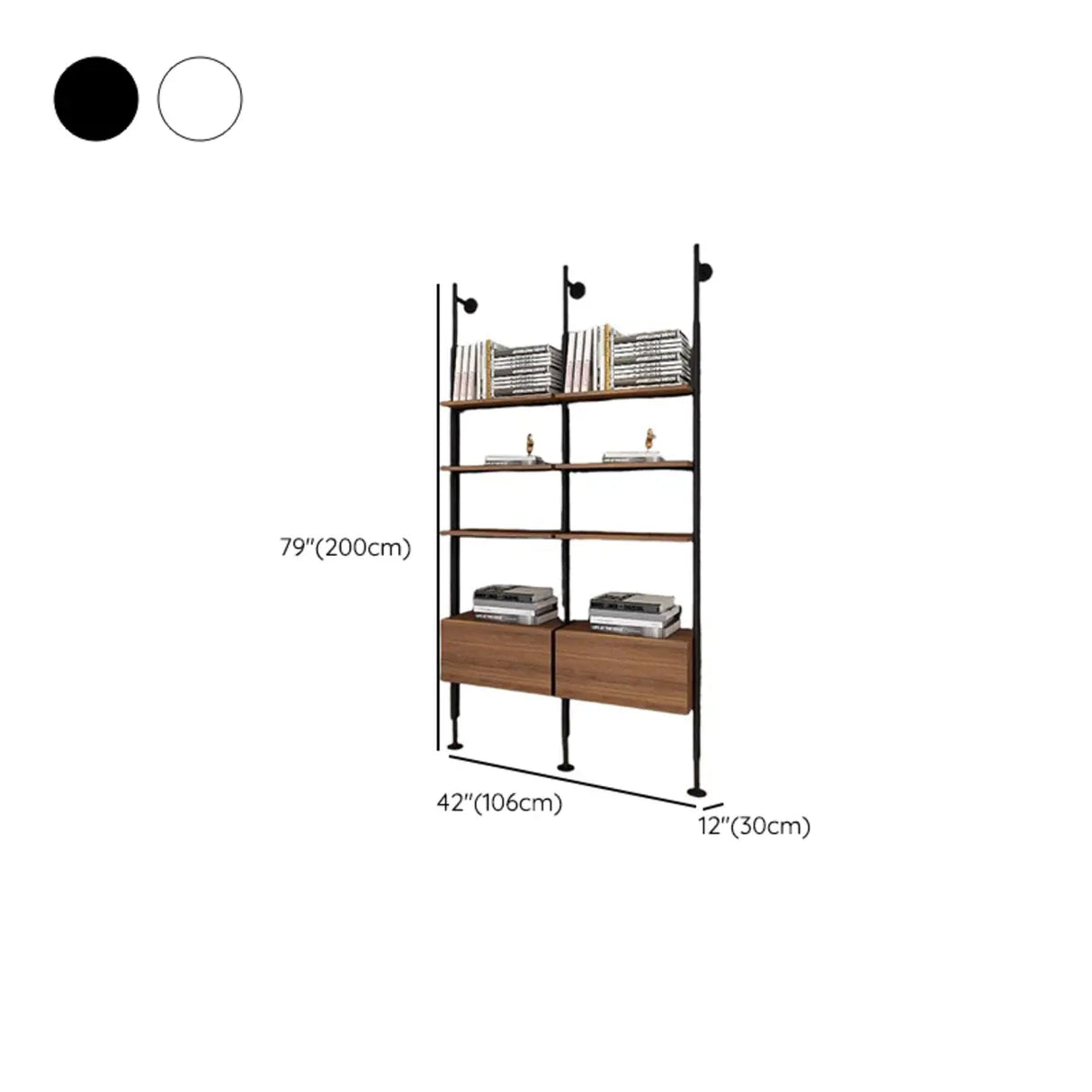 Industrial Wall-Mounted Wood Metal Vertical Bookshelf Image - 13