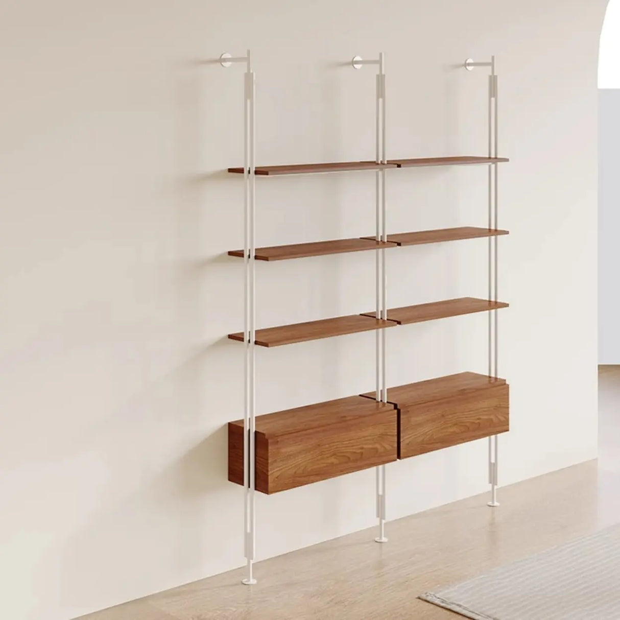 Industrial Wall-Mounted Wood Metal Vertical Bookshelf Image - 2