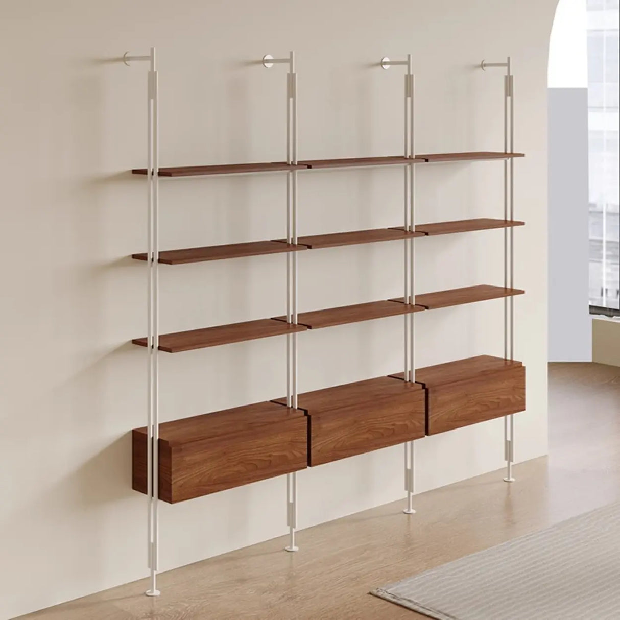 Industrial Wall-Mounted Wood Metal Vertical Bookshelf Image - 3