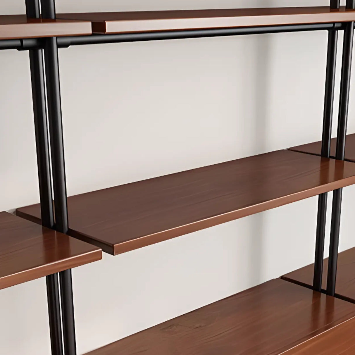 Industrial Wall-Mounted Wood Metal Vertical Bookshelf Image - 4