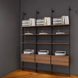 Industrial Wall-Mounted Wood Metal Vertical Bookshelf Image - 7