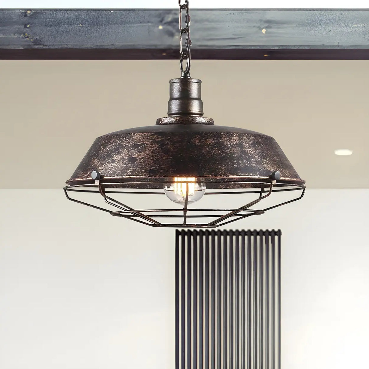 Industrial Wire Cage Metal Chain Dining Pendant Light Image - 2