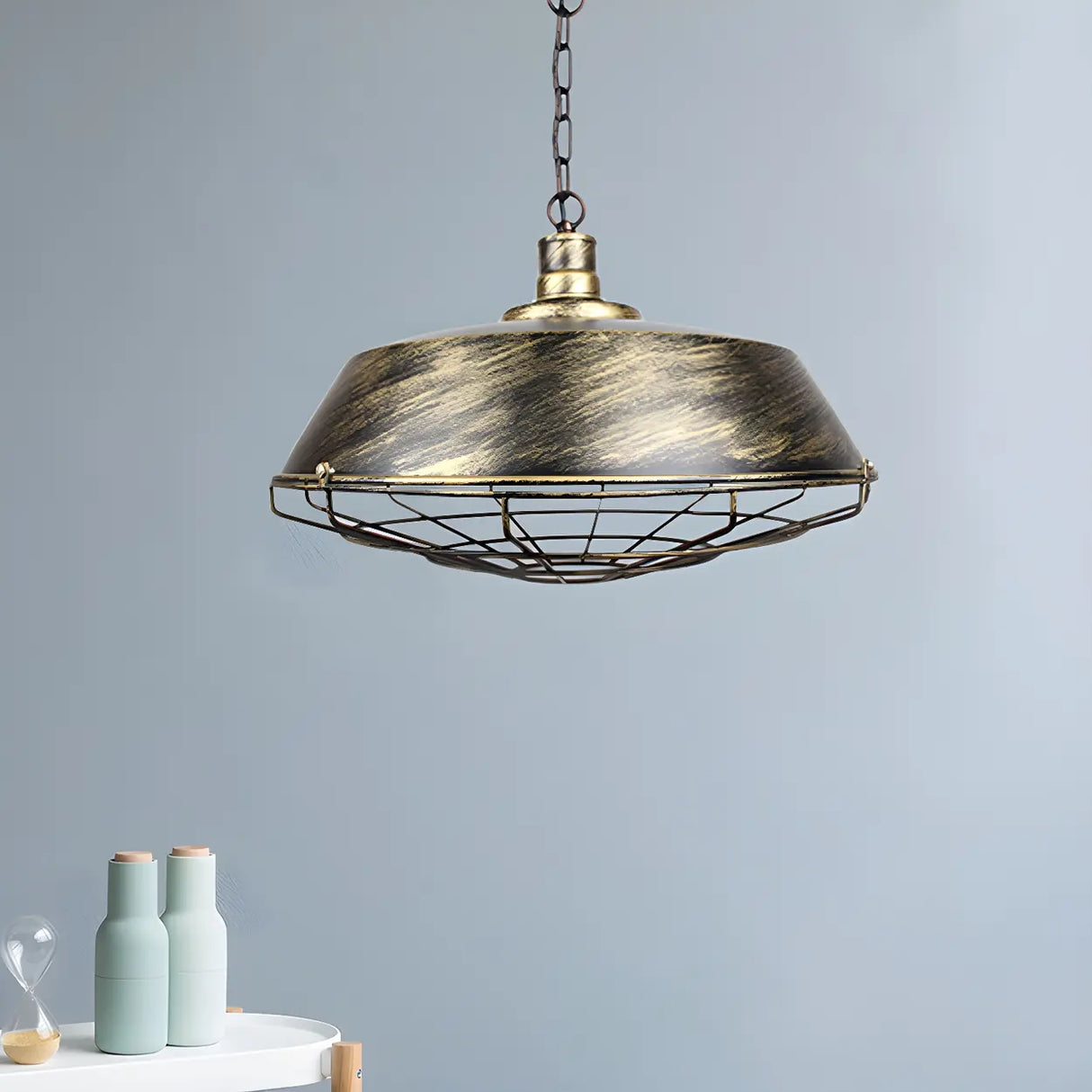 Industrial Wire Cage Metal Chain Dining Pendant Light Image - 6