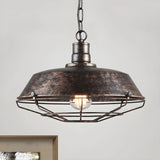 Industrial Wire Cage Metal Chain Dining Pendant Light Image - 3