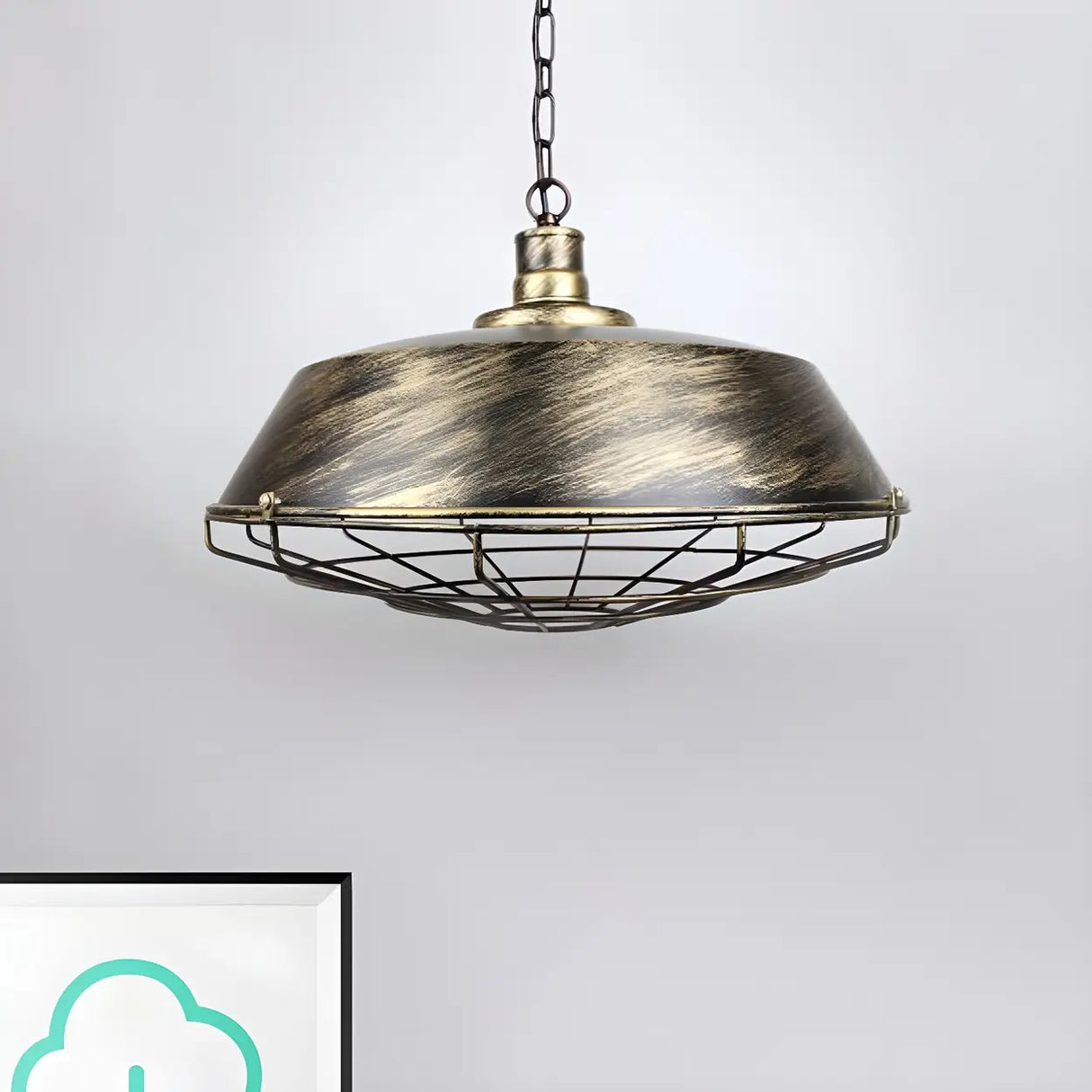 Industrial Wire Cage Metal Chain Dining Pendant Light Image - 7