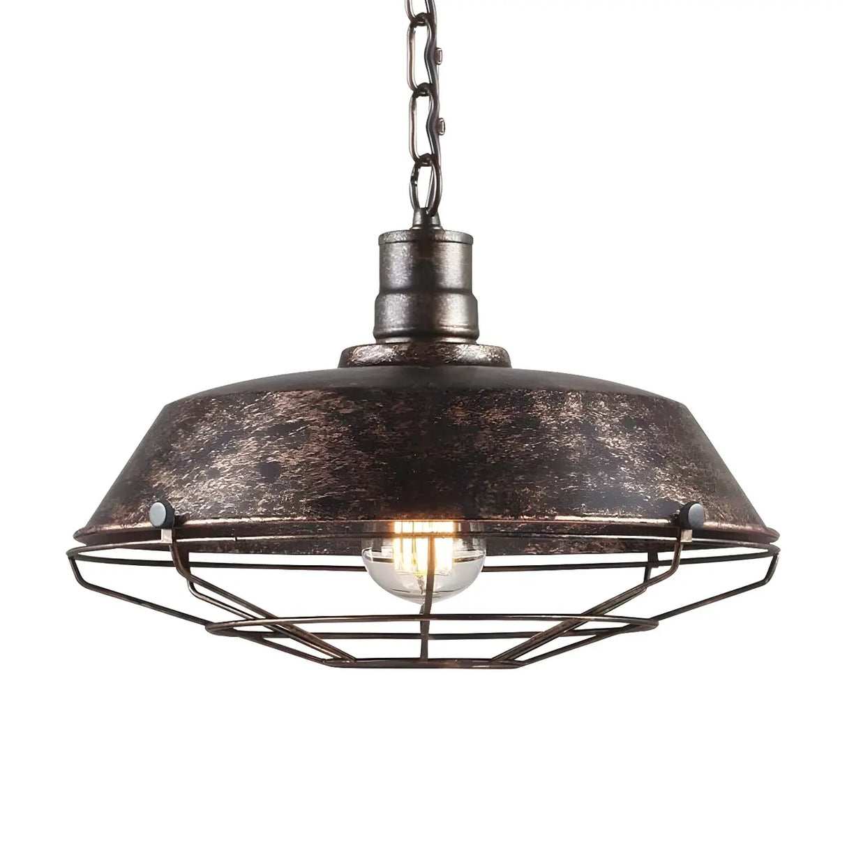 Industrial Wire Cage Metal Chain Dining Pendant Light Image - 4