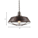 Industrial Wire Cage Metal Chain Dining Pendant Light #size