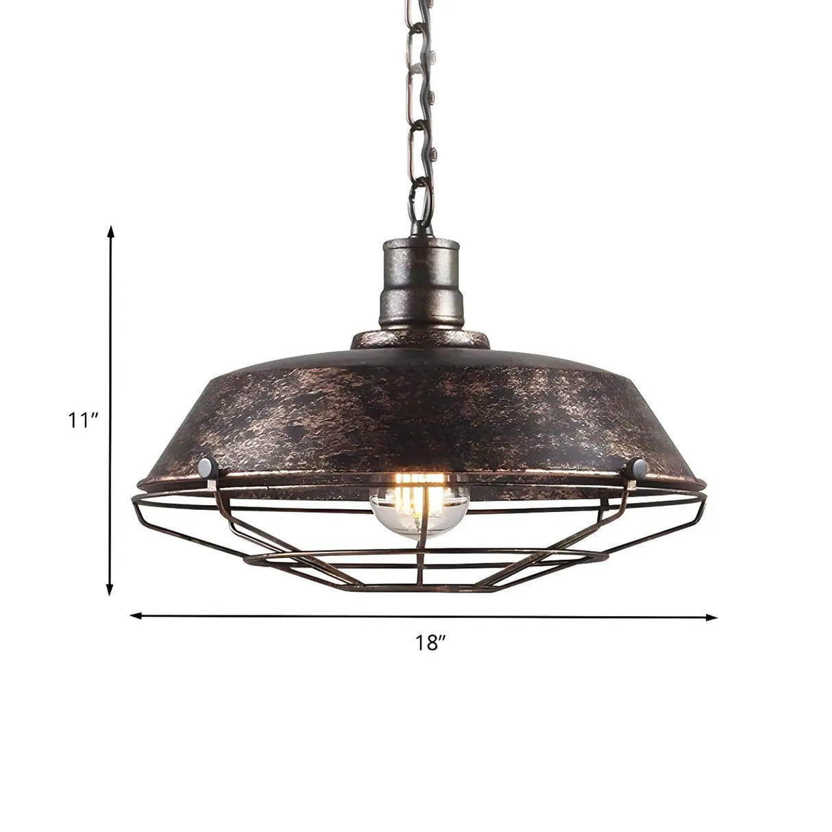 Industrial Wire Cage Metal Chain Dining Pendant Light Image - 11