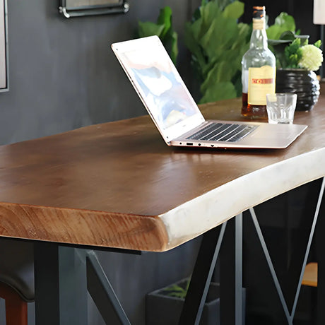 Industrial Wood Bar Table Set with Footrest Low Back Stool Image - 5