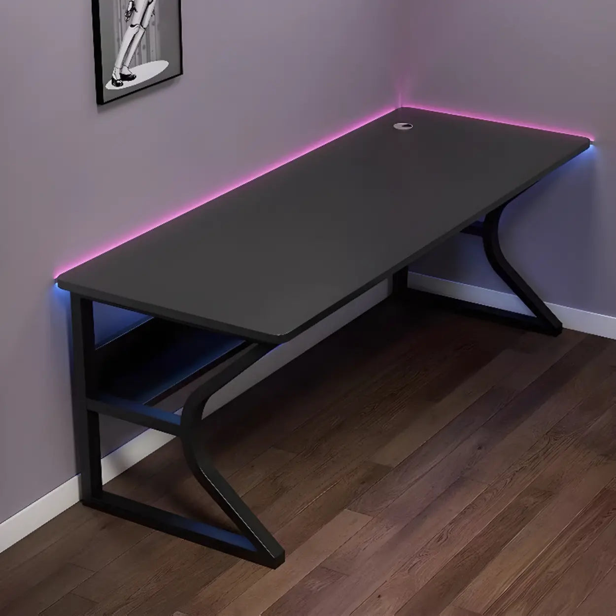 Ink Black Finish Wood Standard Gaming Desk  Image - 1