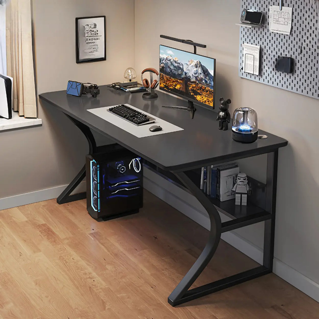 Ink Black Finish Wood Standard Gaming Desk  Image - 13