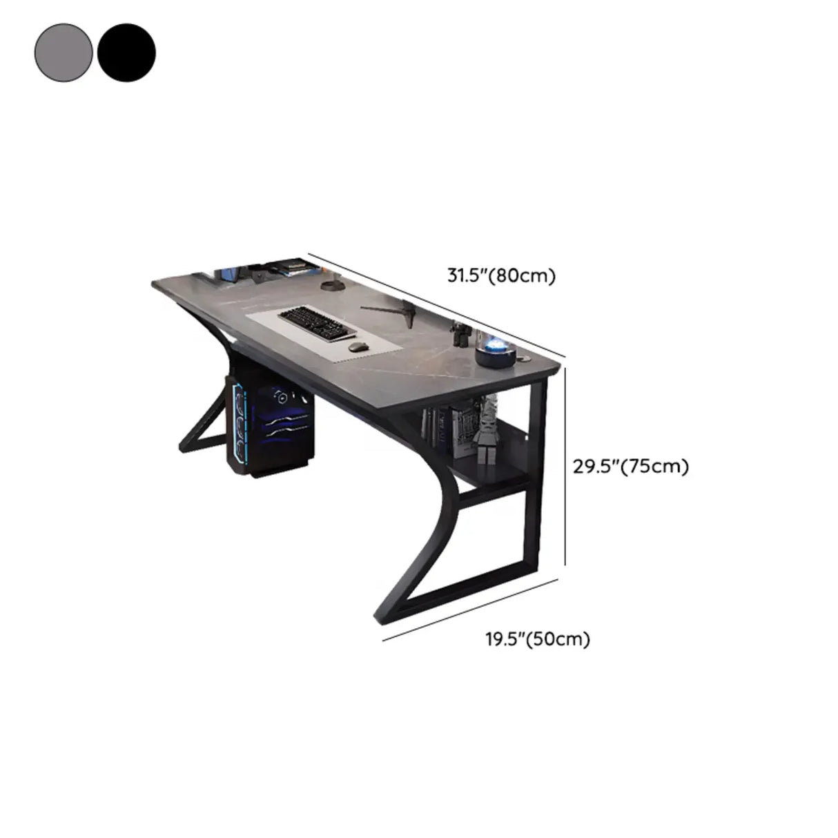 Ink Black Finish Wood Standard Gaming Desk  