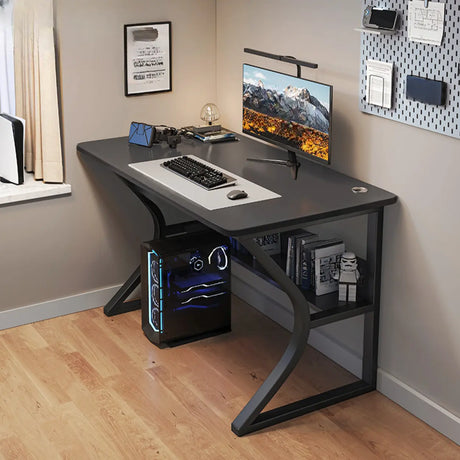 Ink Black Finish Wood Standard Gaming Desk  Image - 2