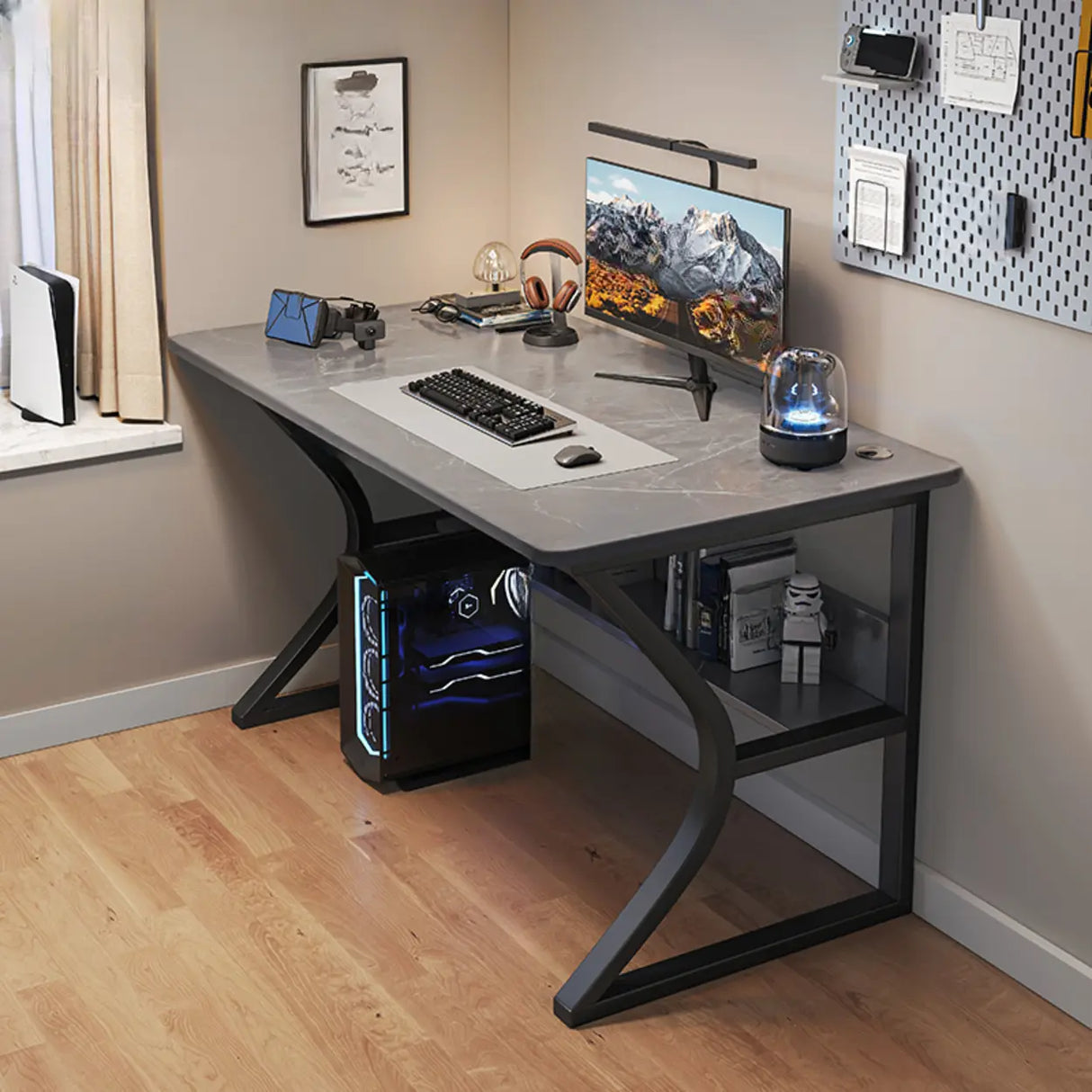 Ink Black Finish Wood Standard Gaming Desk  Image - 7