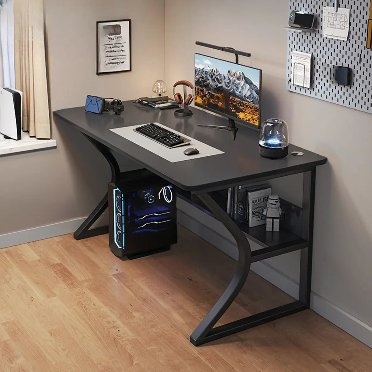 Ink Black Finish Wood Standard Gaming Desk  Image - 9