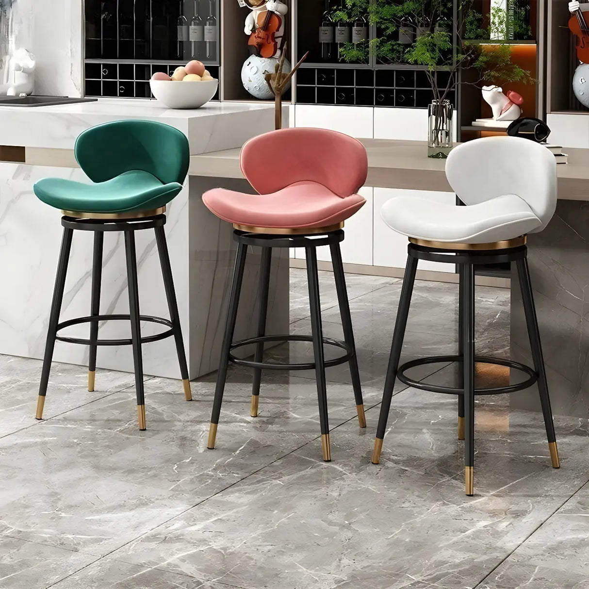 Iron Frame Curved Fabric Bucket Seating Bar Stools Image - 1
