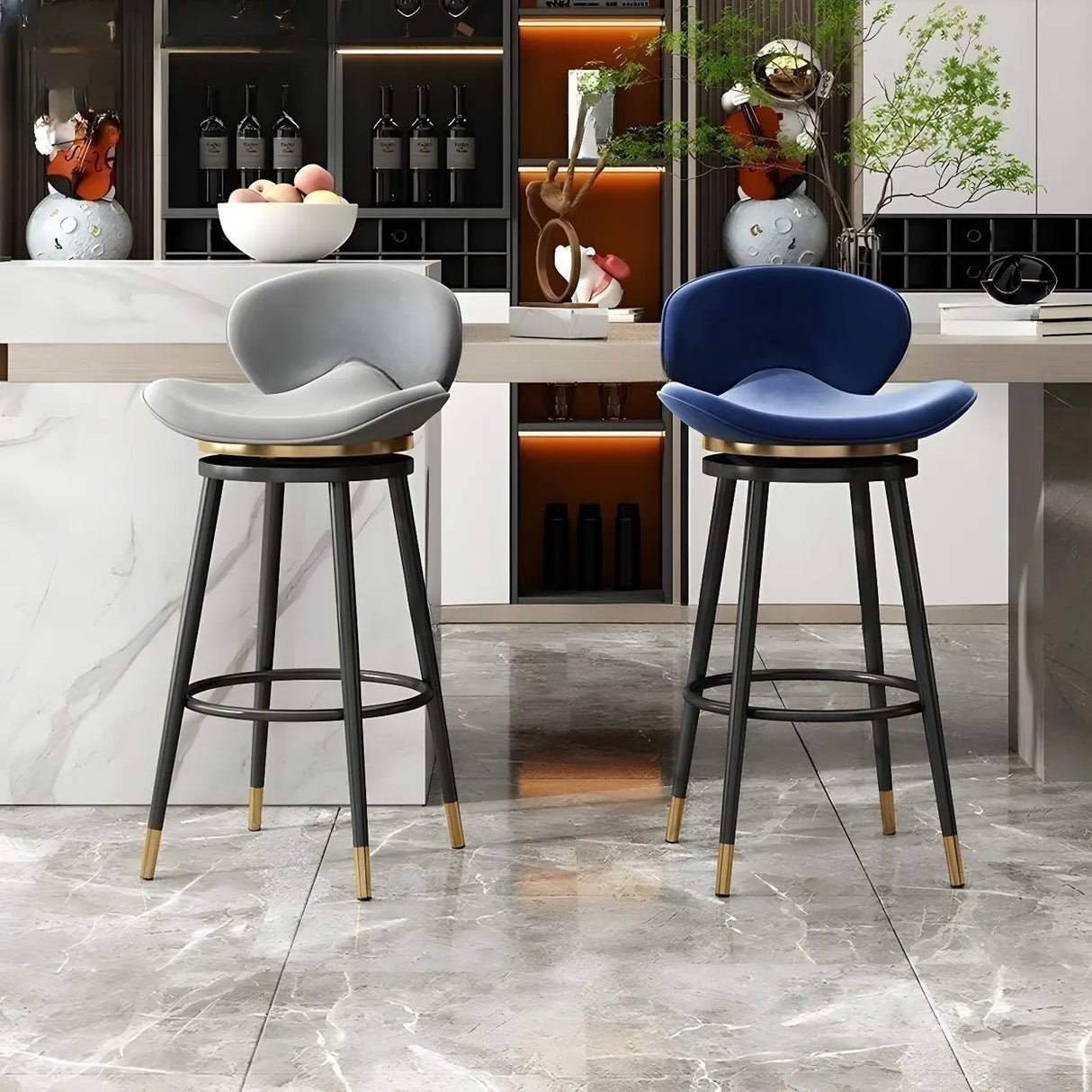 Iron Frame Curved Fabric Bucket Seating Bar Stools Image - 6
