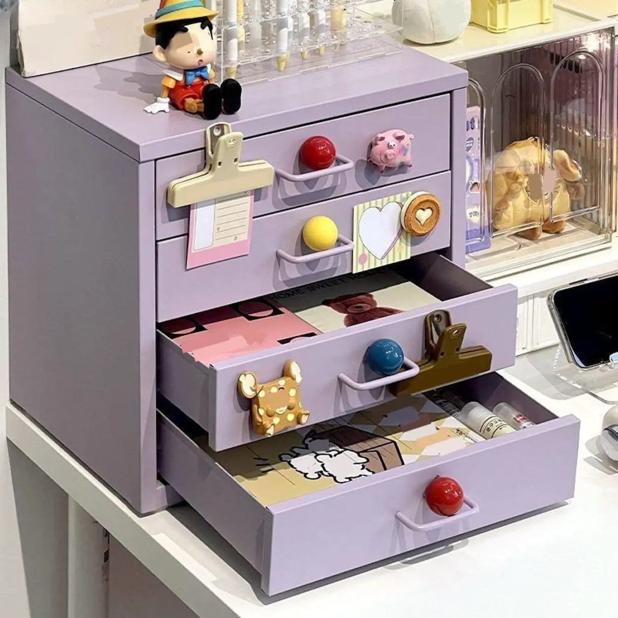 Iron Frame Tip Resistant Kids Nightstand with Drawers Image - 6