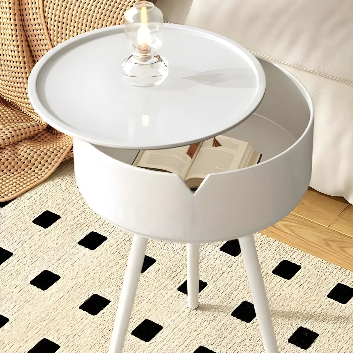 Iron Round Hidden Storage Kids Nighstand with Three-Leg Image - 10