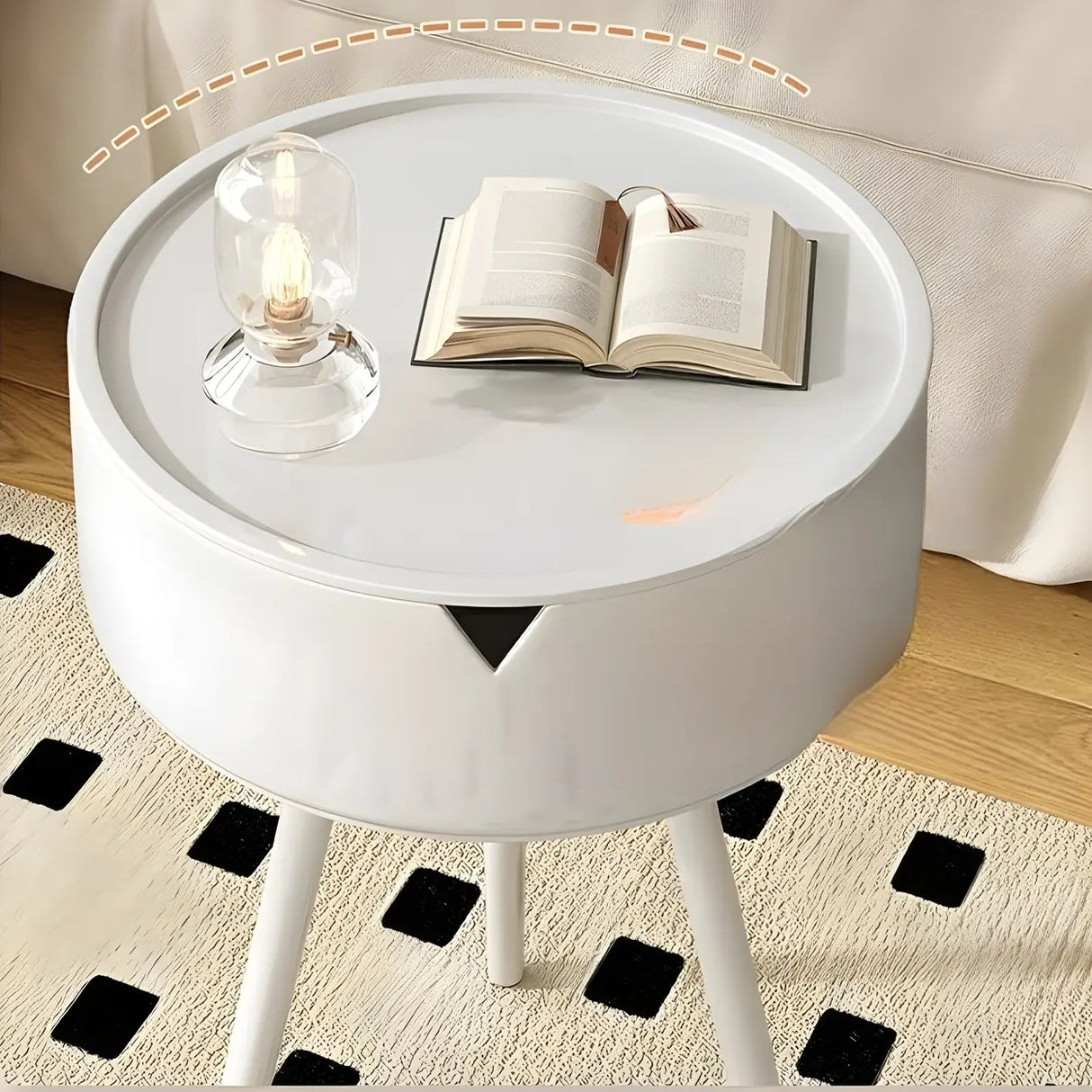 Iron Round Hidden Storage Kids Nighstand with Three-Leg Image - 11