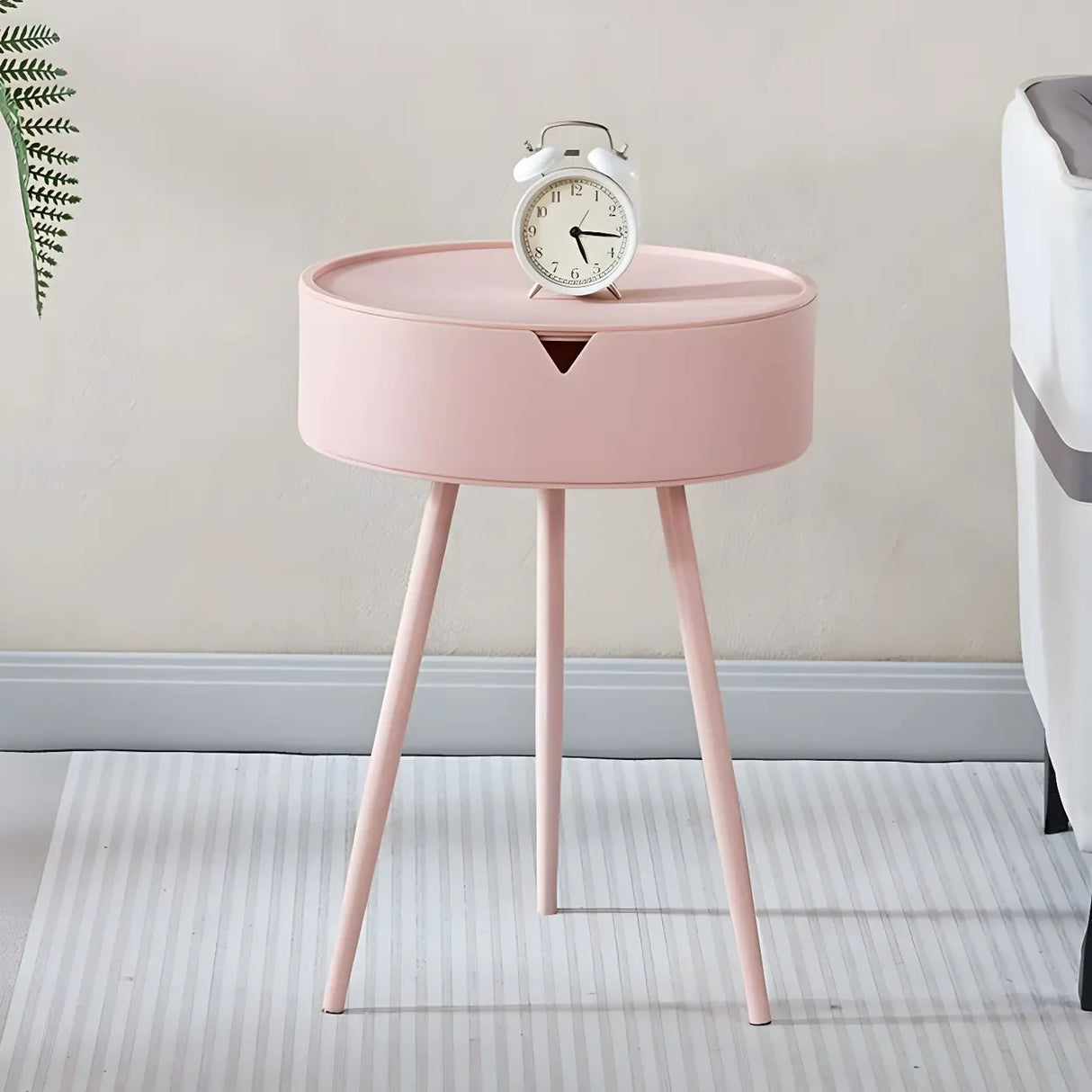 Iron Round Hidden Storage Kids Nighstand with Three-Leg Image - 3