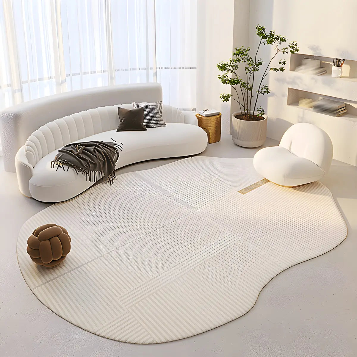 Irregular Contemporary Abstract Cotton White Area Rug Image - 1