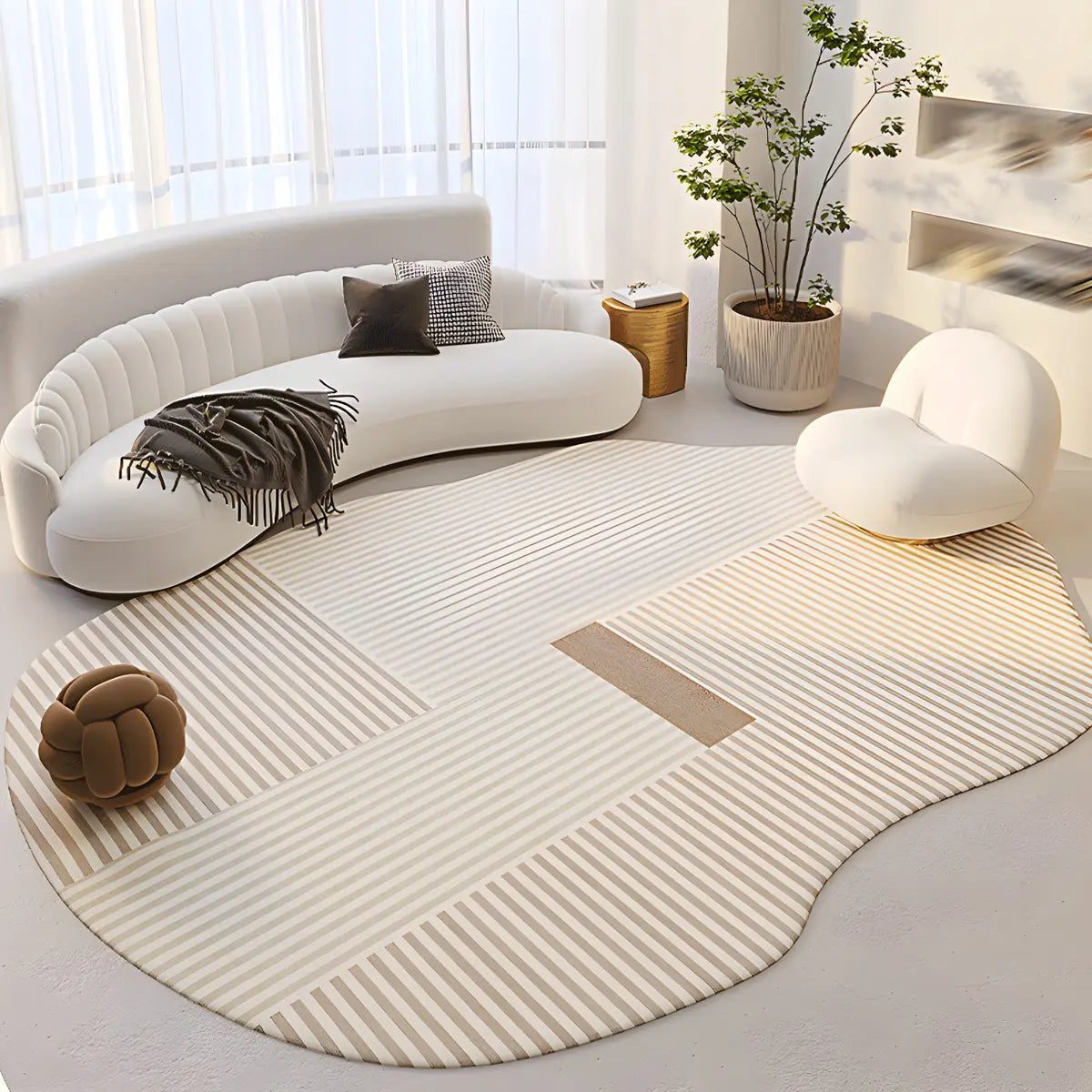 Irregular Contemporary Abstract Cotton White Area Rug Image - 2