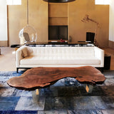 Irregular Red Wood Top Sled Steel Base Coffee Table Image - 1