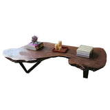 Irregular Red Wood Top Sled Steel Base Coffee Table Image - 6