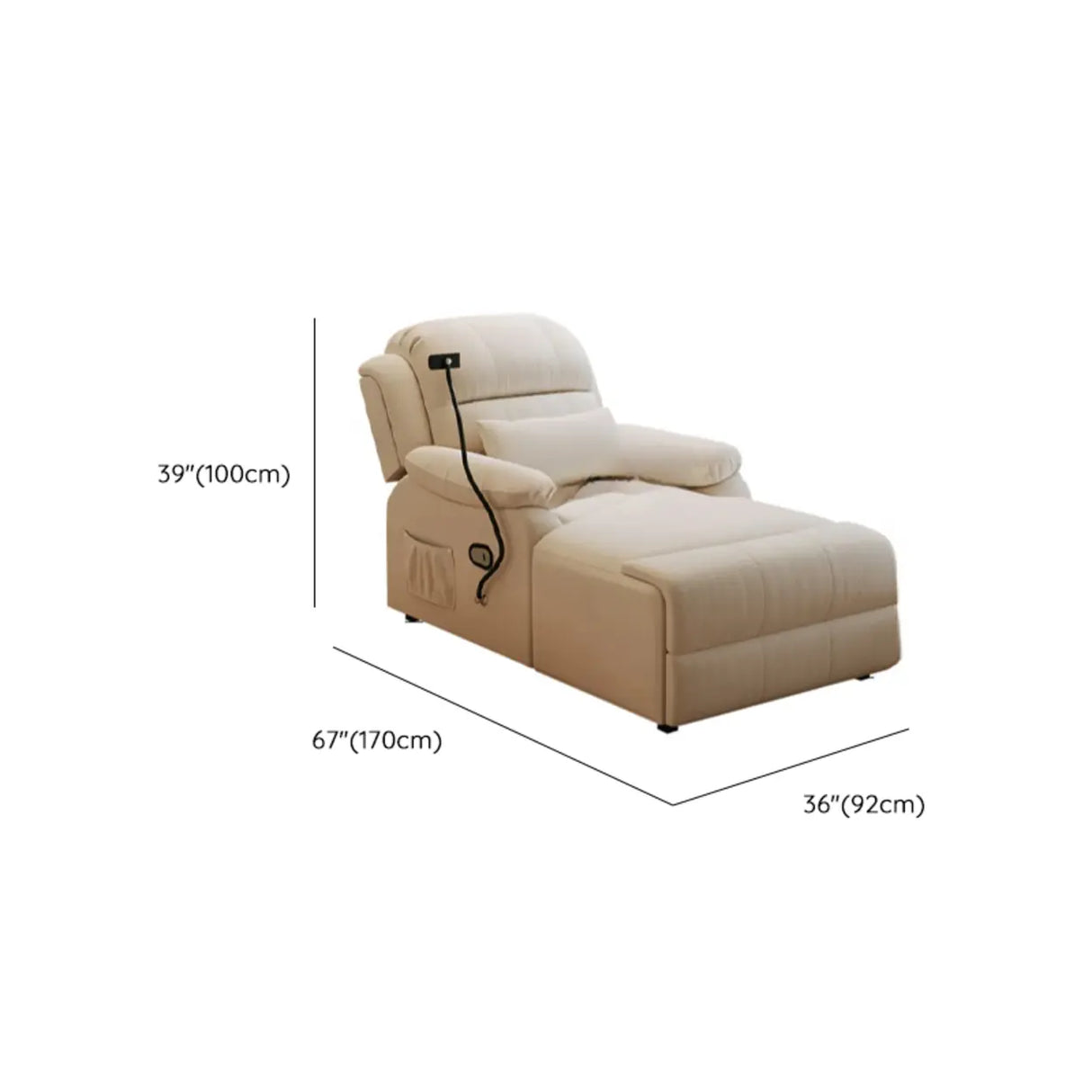 Ivory Electric Cushioned Recliner Storage Chaise Sofa 