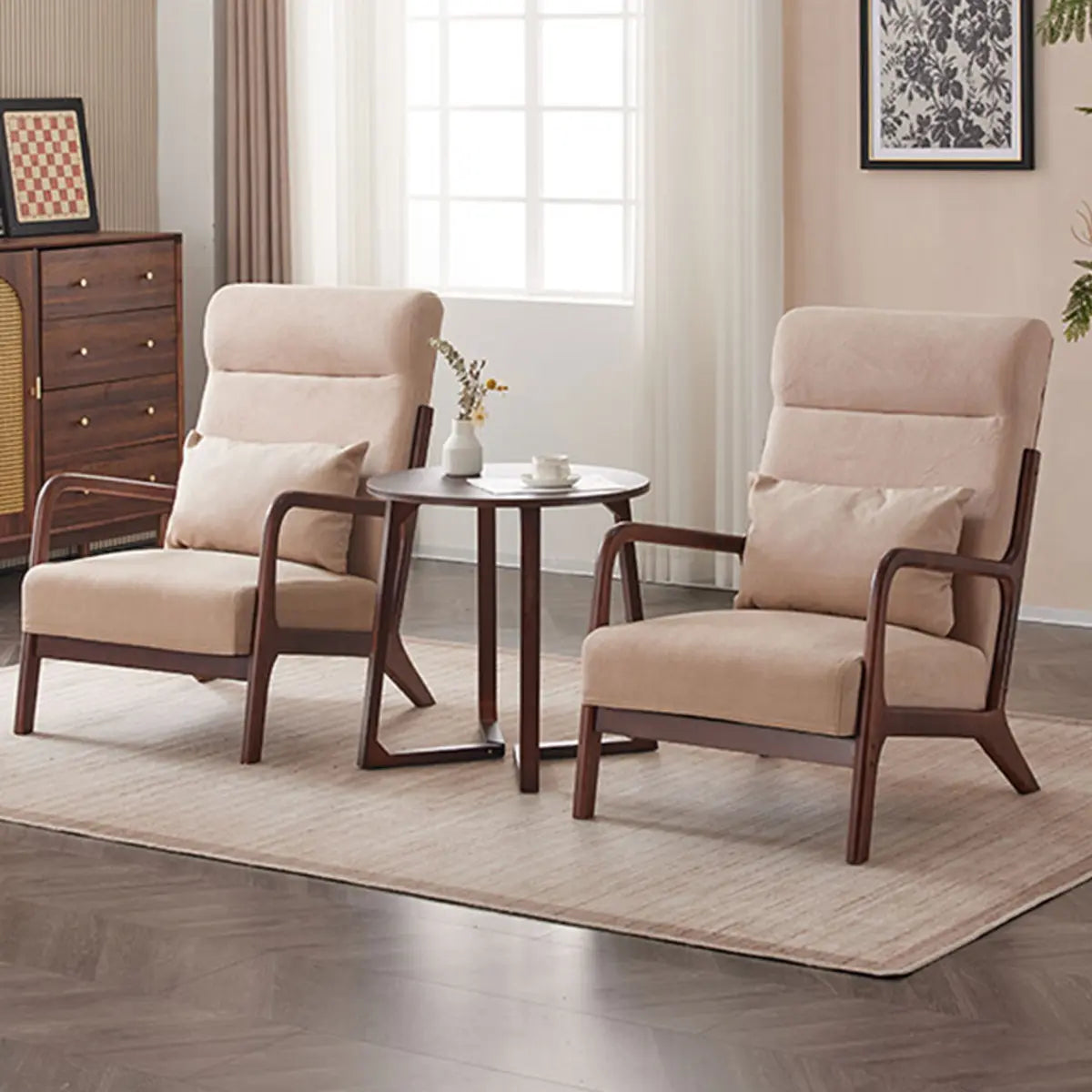 Khaki Cotton Linen Removable Cushions Accent Chair Image - 1