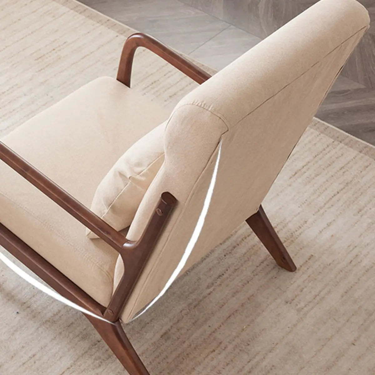 Khaki Cotton Linen Removable Cushions Accent Chair Image - 10