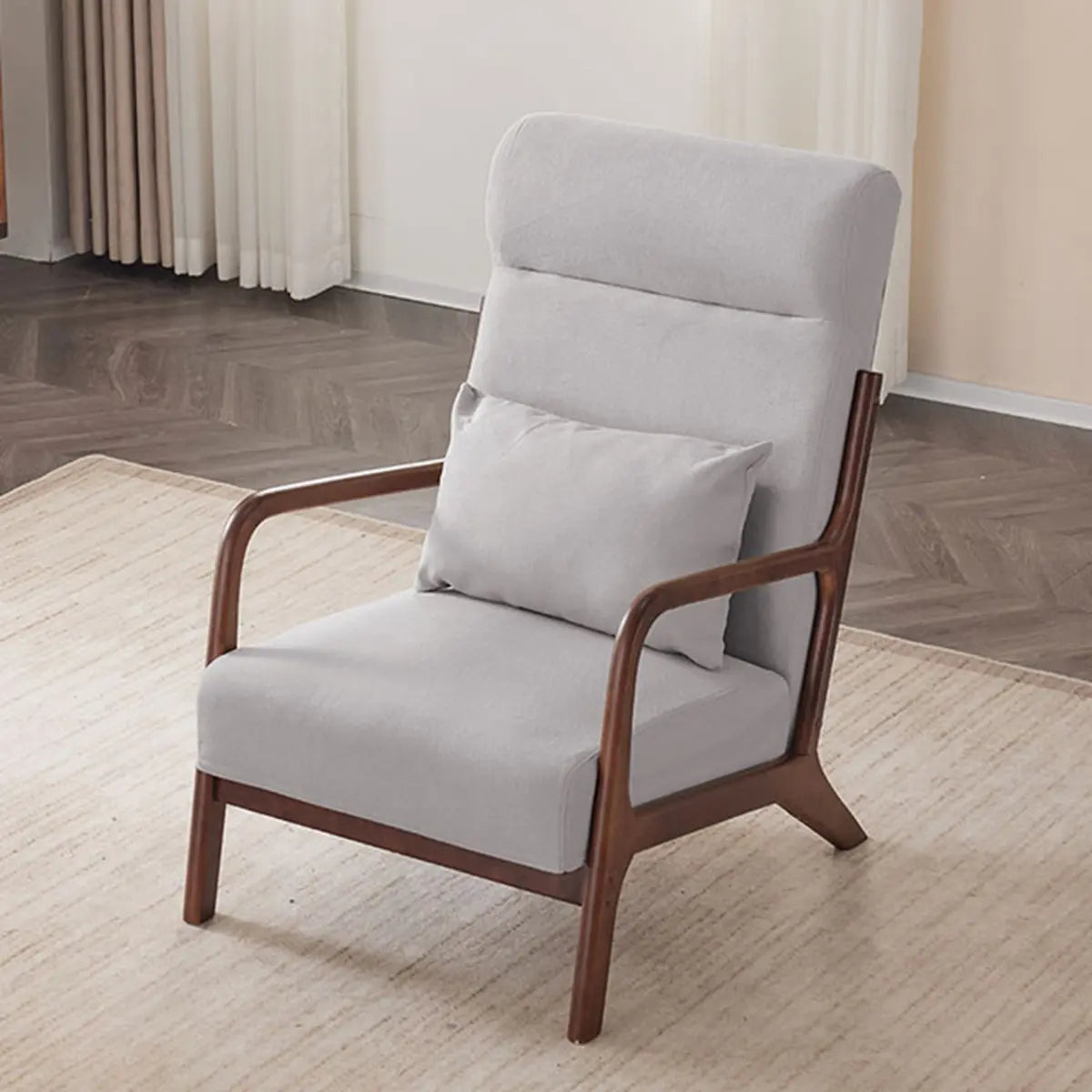 Khaki Cotton Linen Removable Cushions Accent Chair Image - 11