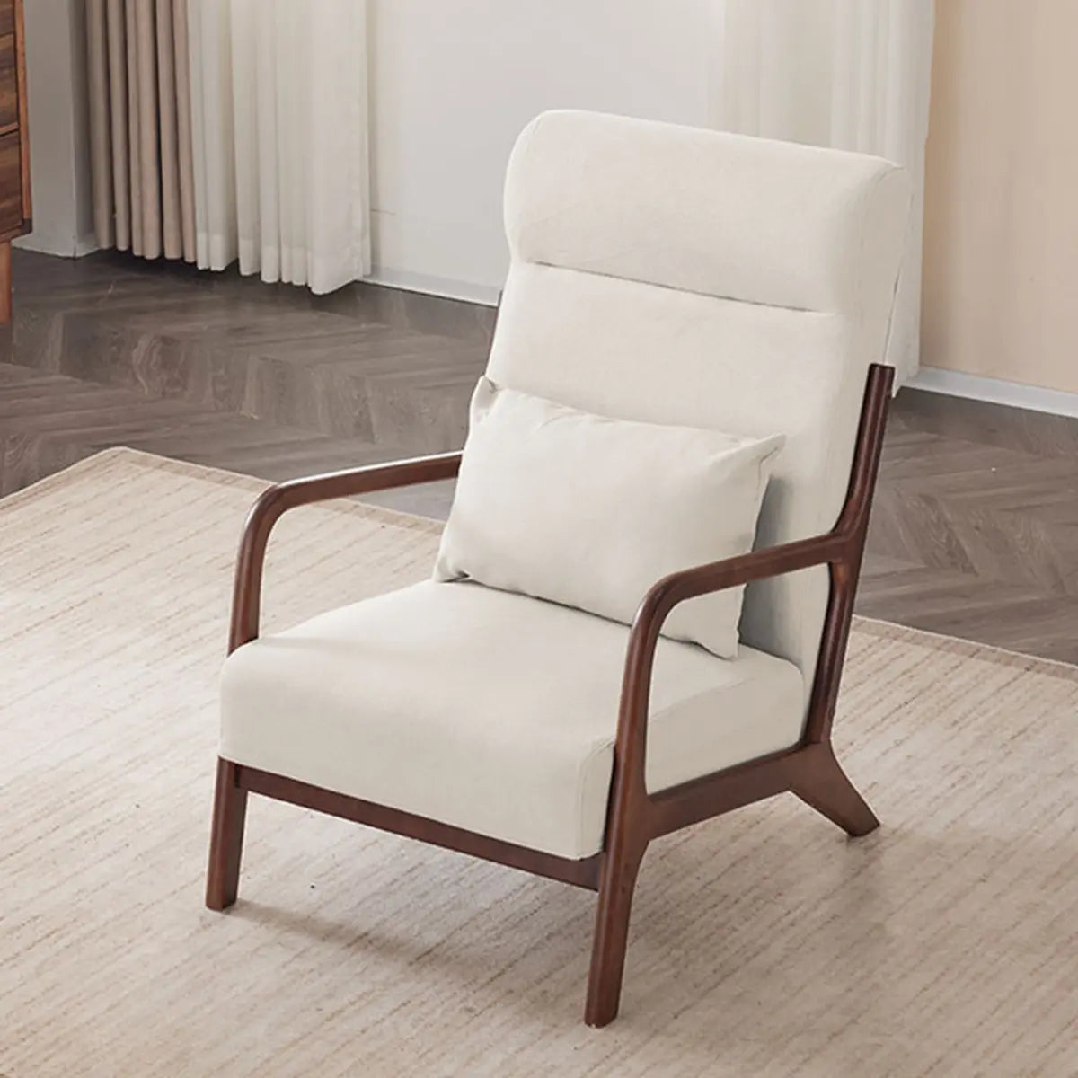 Khaki Cotton Linen Removable Cushions Accent Chair Image - 13