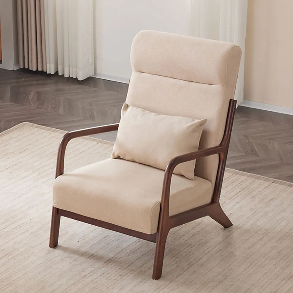 Khaki Cotton Linen Removable Cushions Accent Chair Image - 15