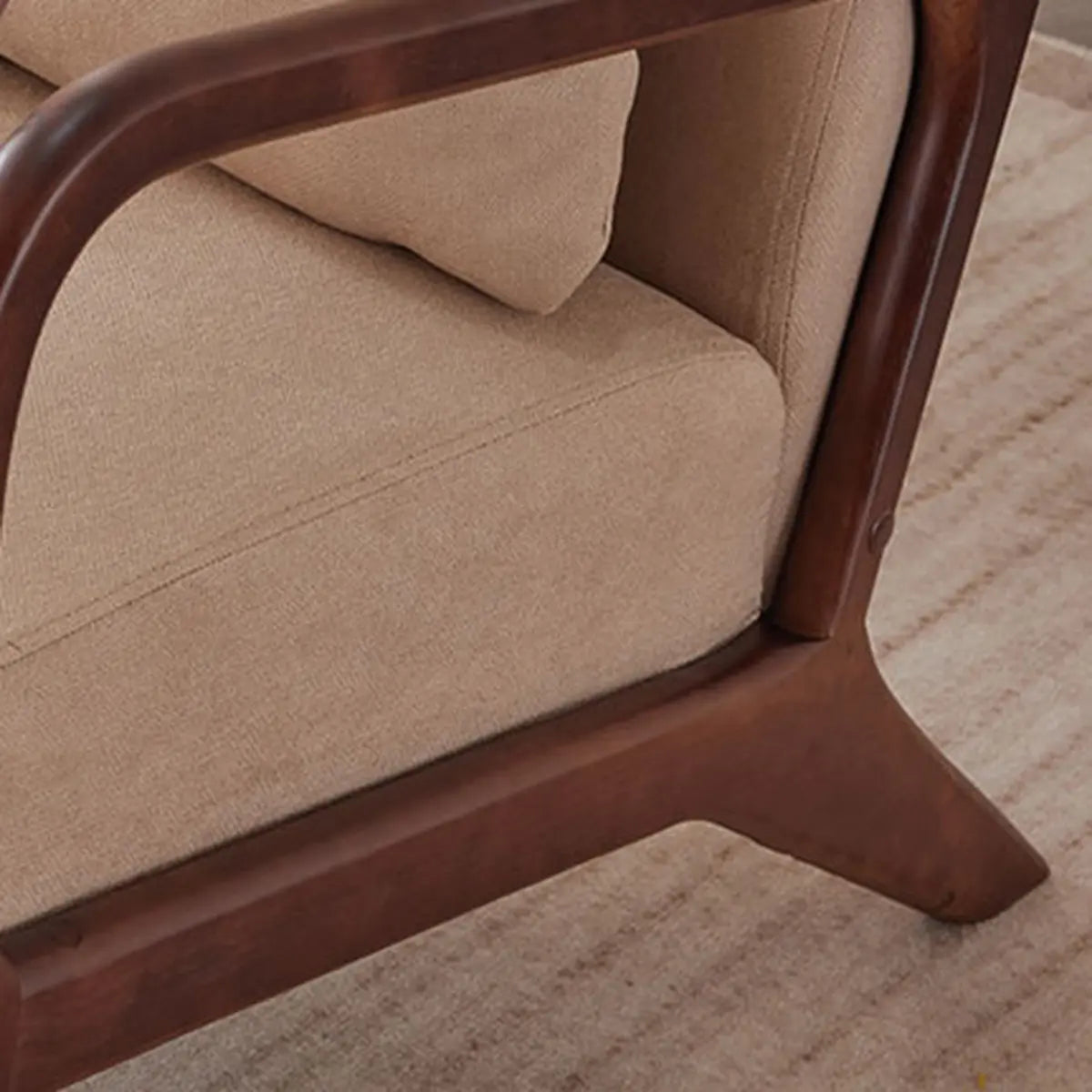 Khaki Cotton Linen Removable Cushions Accent Chair Image - 4