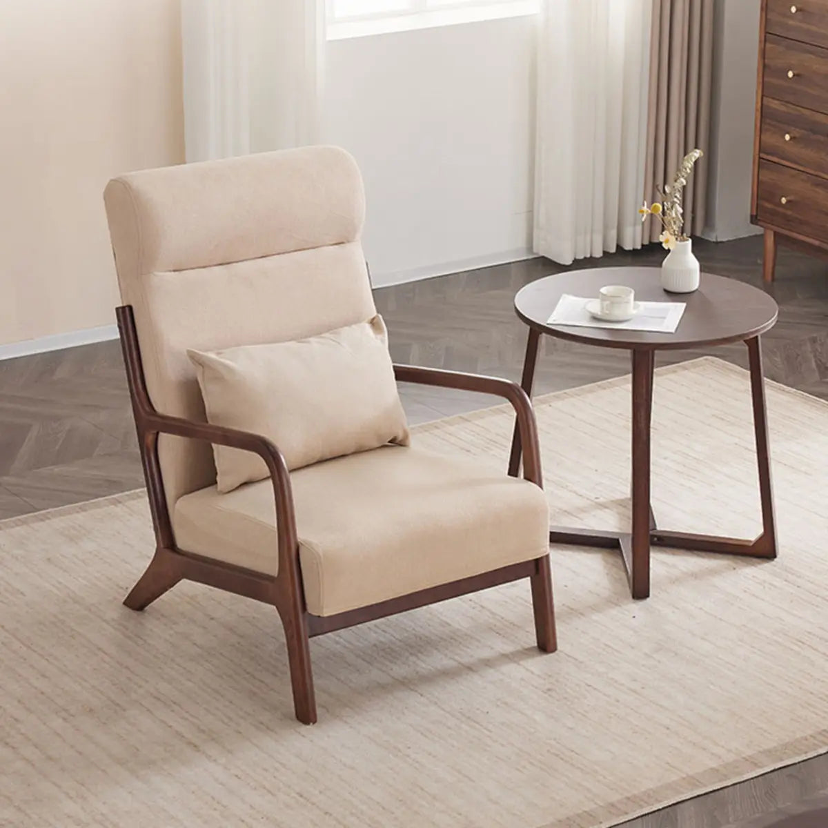 Khaki Cotton Linen Removable Cushions Accent Chair Image - 6