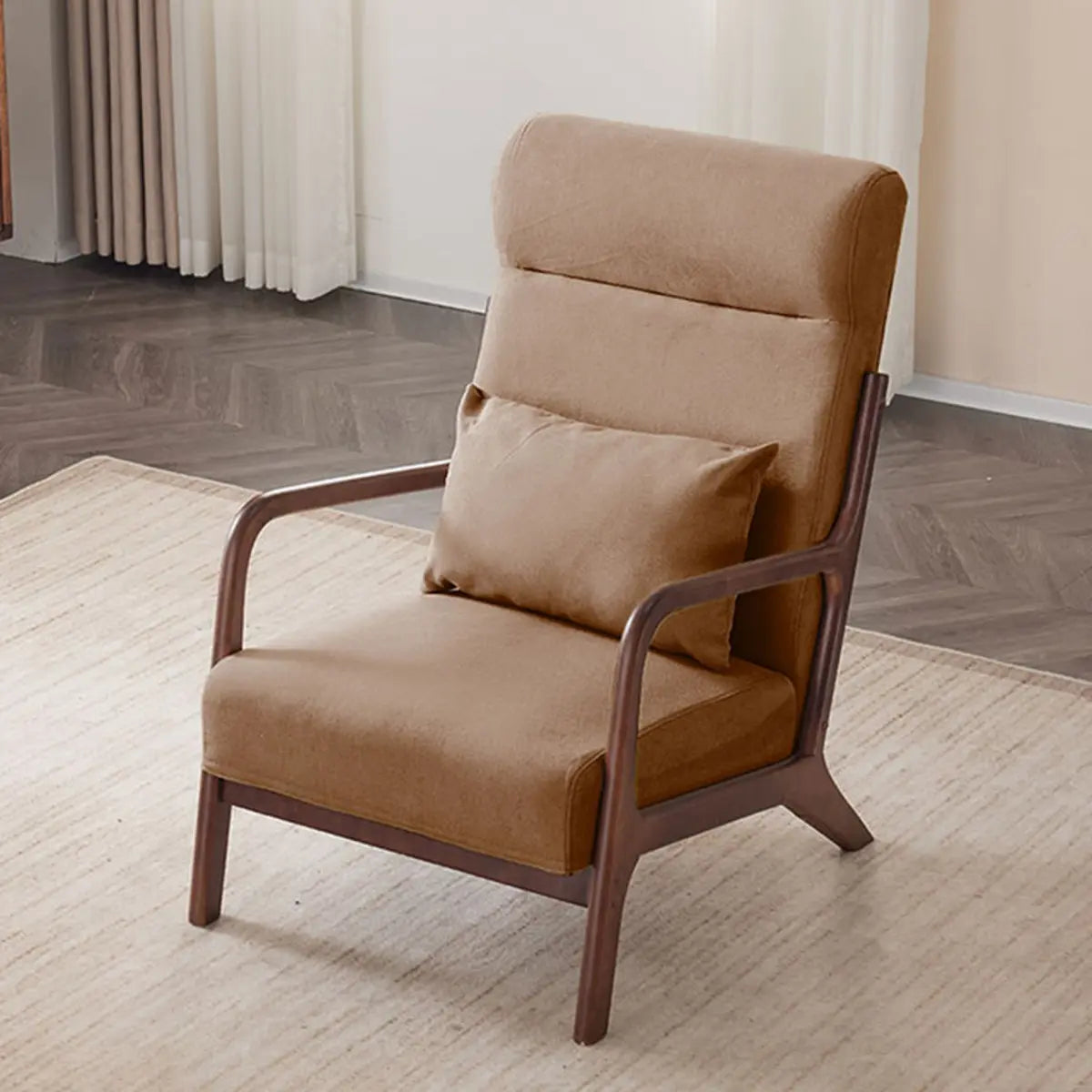 Khaki Cotton Linen Removable Cushions Accent Chair Image - 7