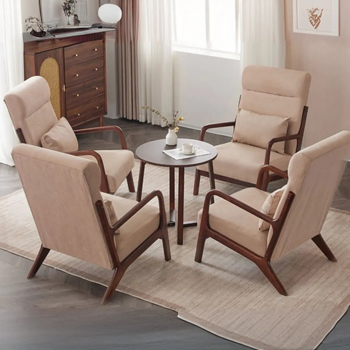 Khaki Cotton Linen Removable Cushions Accent Chair Image - 8