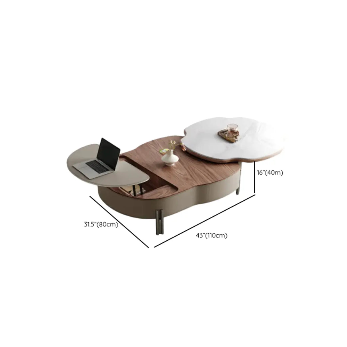 Khaki Extendable Microlite Coffee Table with Storage 