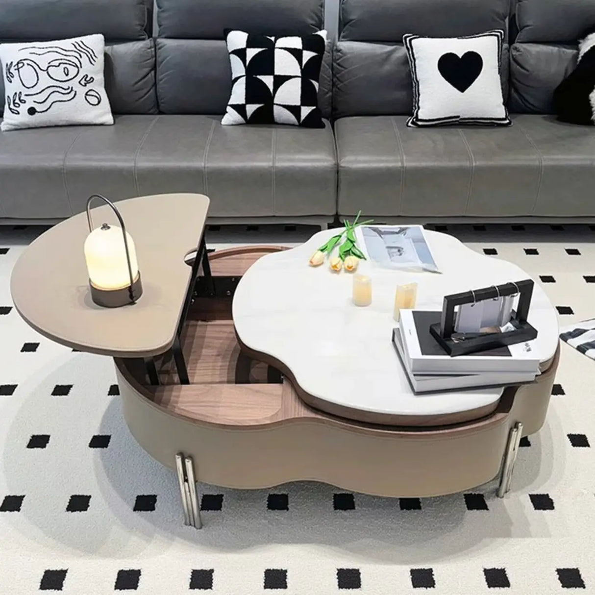 Khaki Extendable Microlite Coffee Table with Storage Image - 3