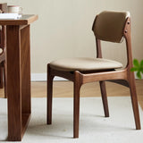 Khaki Faux Leather Armless Wood Open Back Dining Chair Image - 6