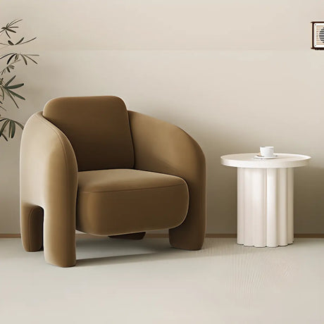 Khaki Flannel Fixed Back Wood Frame Barrel Chair Image - 1