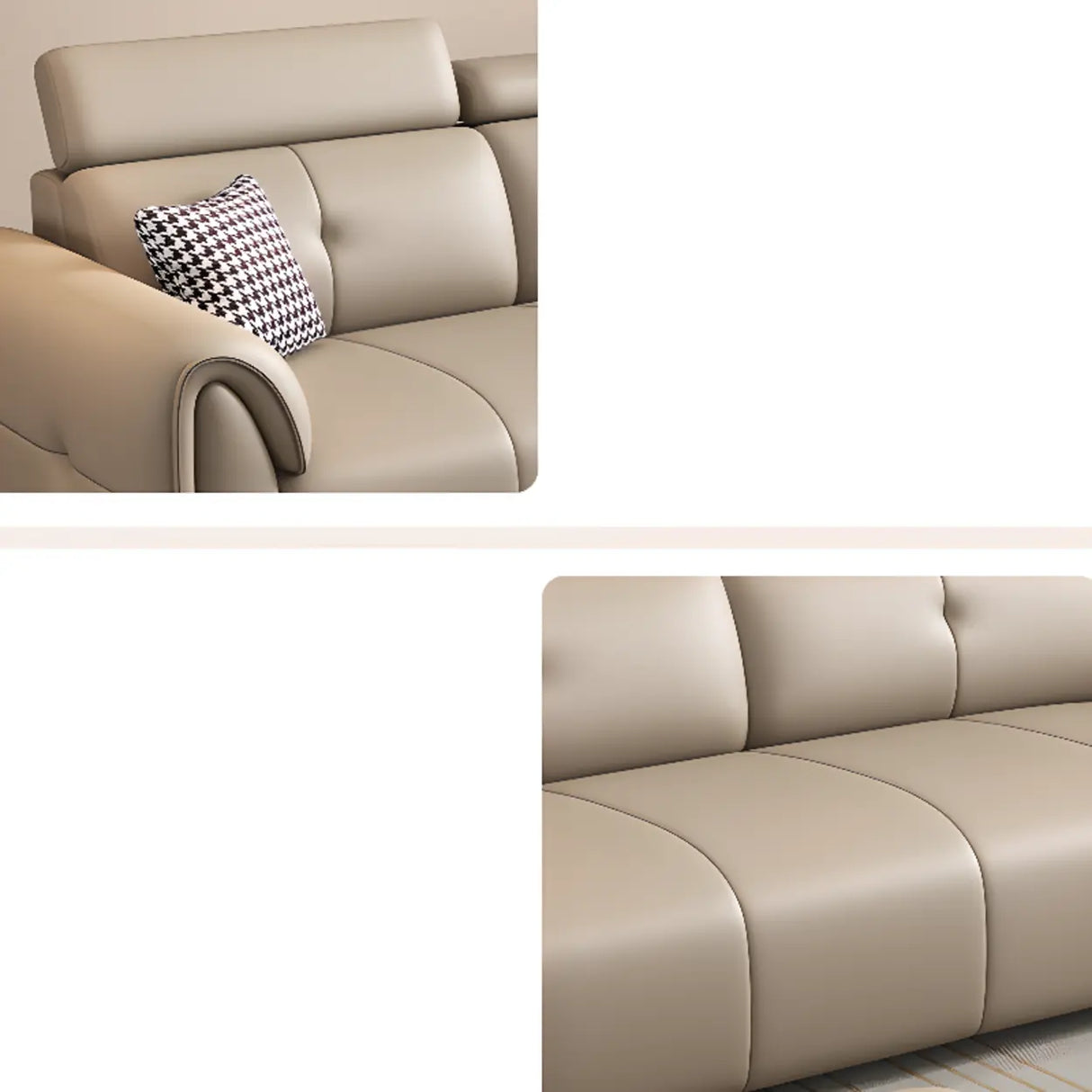 Khaki Leather Biscuit Back Wood Frame Sofa	with Arms Image - 10