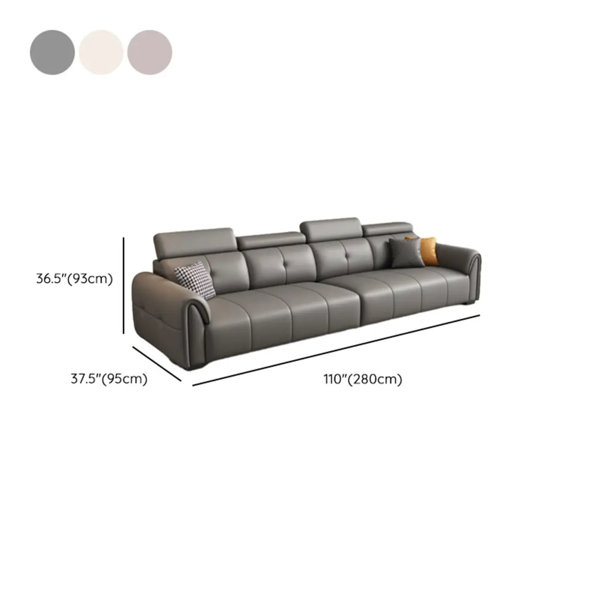 Khaki Leather Biscuit Back Wood Frame Sofa	with Arms Image - 14