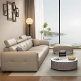 Khaki Leather Biscuit Back Wood Frame Sofa	with Arms Image - 4