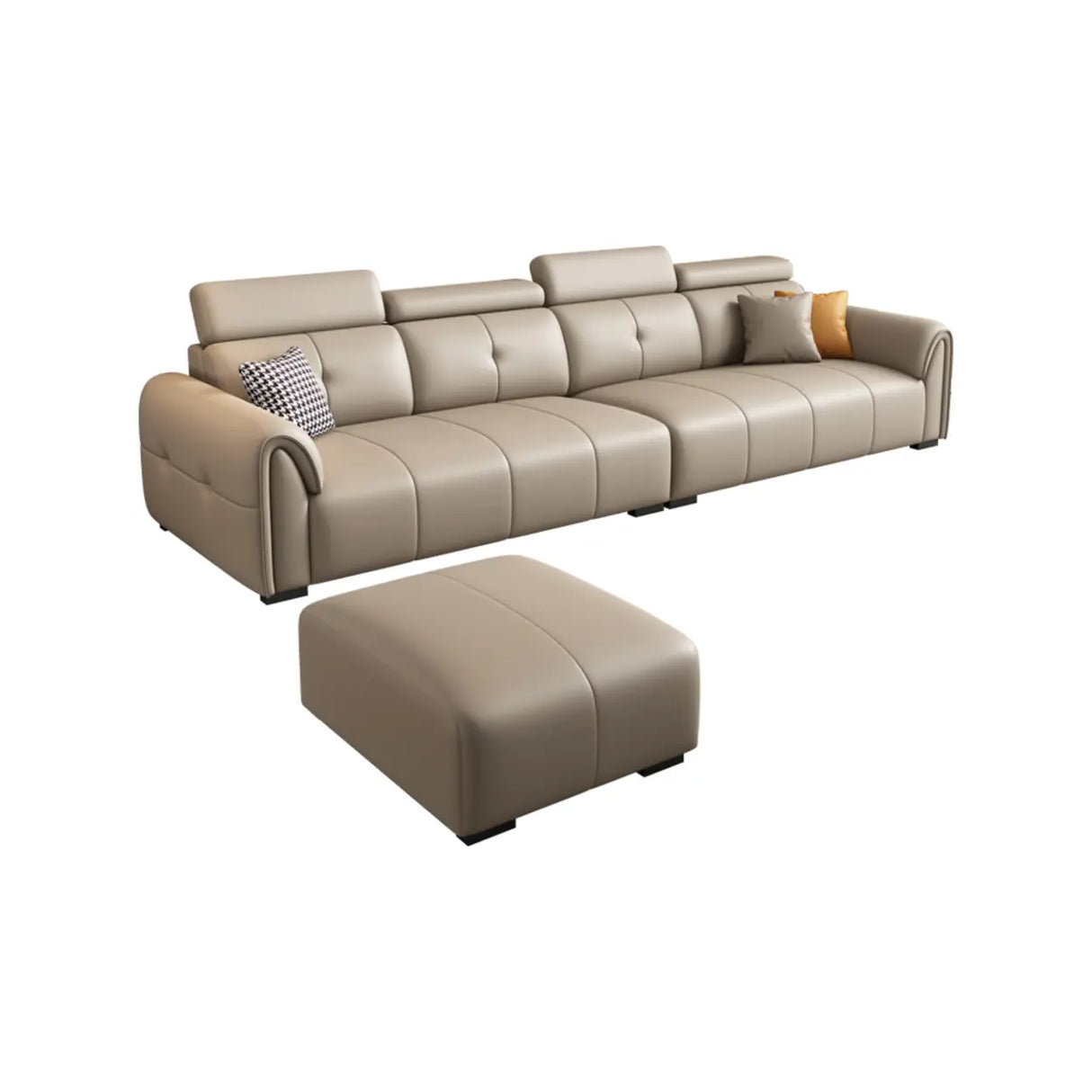 Khaki Leather Biscuit Back Wood Frame Sofa	with Arms Image - 6