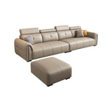 Khaki Leather Biscuit Back Wood Frame Sofa	with Arms Image - 6