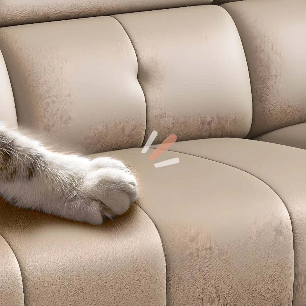 Khaki Leather Biscuit Back Wood Frame Sofa	with Arms Image - 8